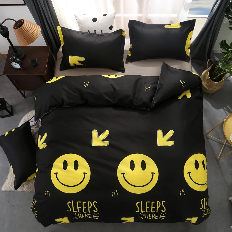 Black Emoji Smiley Face 3D Duvet Quilt Cover Polyester Printed Bedding Set 