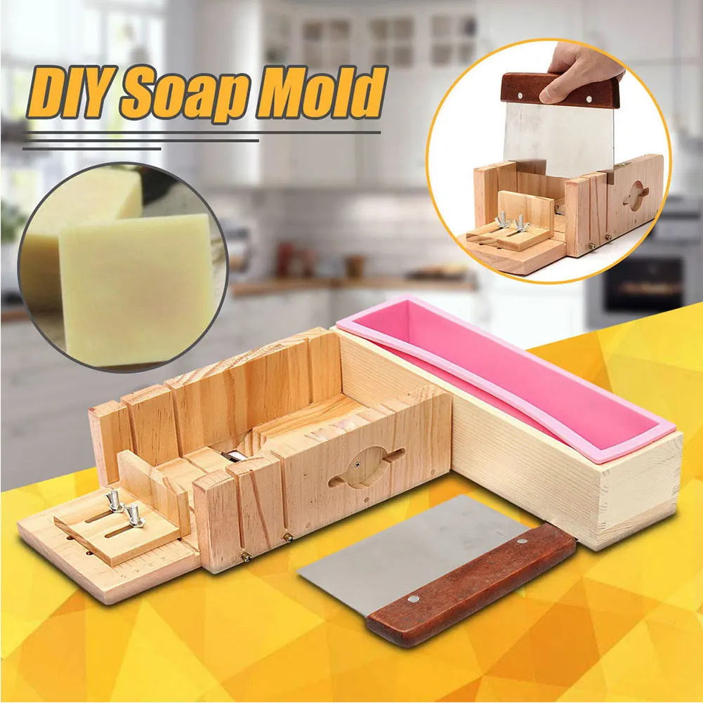 

3PCS/Set Safe DIY Handmade Home Wooden Loaf Box Accessories Mould Craft Soapmaking Silicone Tray Cutter Practical Soap Mold
