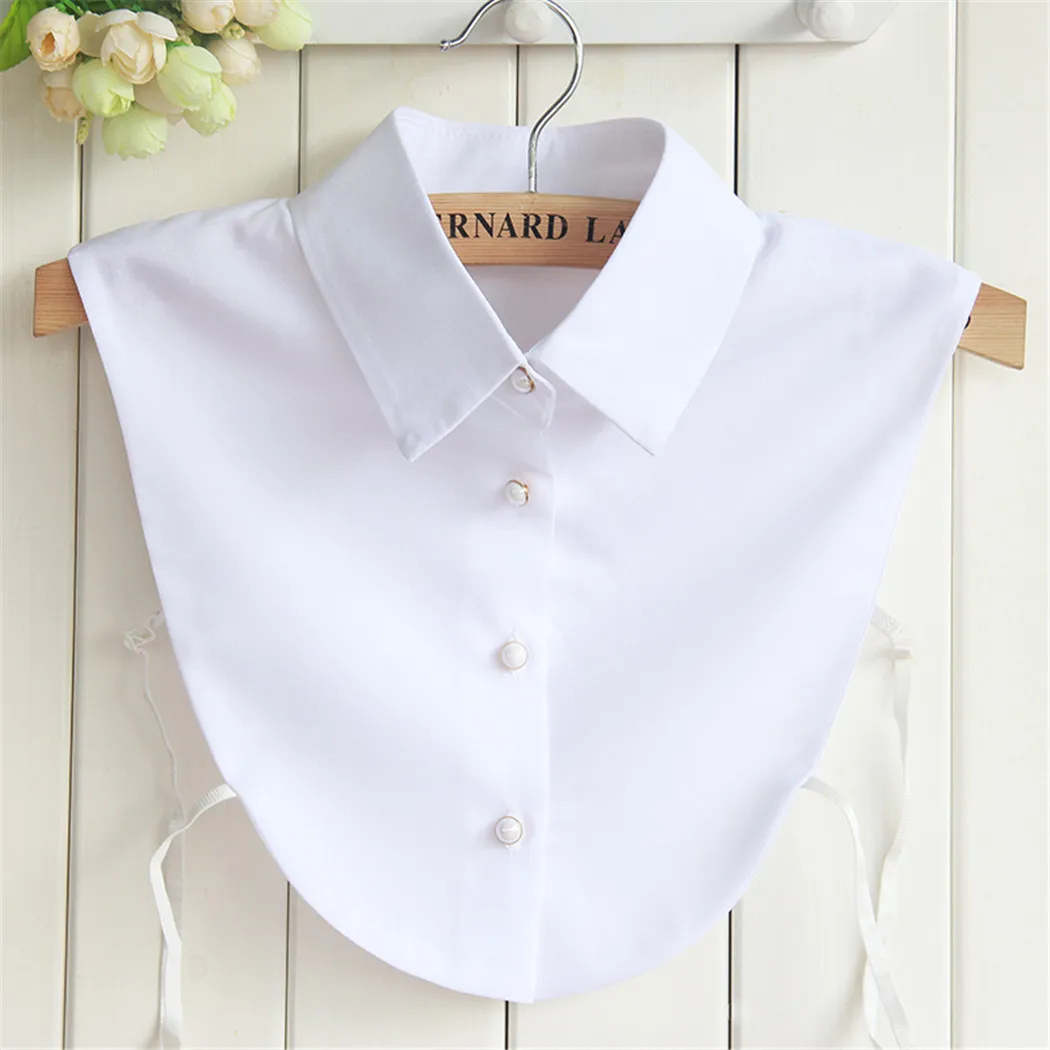 

Chiffon Fake False Collar Womens Blouse Neckwear White Solid Cotton Detachable Collar Black Female Shirt Tie Lapel Ladies Decor