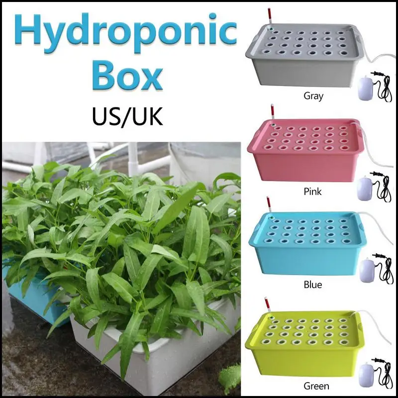 Indoor Garden Aerobic Soilless Cultivation Plant Site Hydroponic System Grow Kit Bubble Cabinet Box 24 Holes UK US Plug