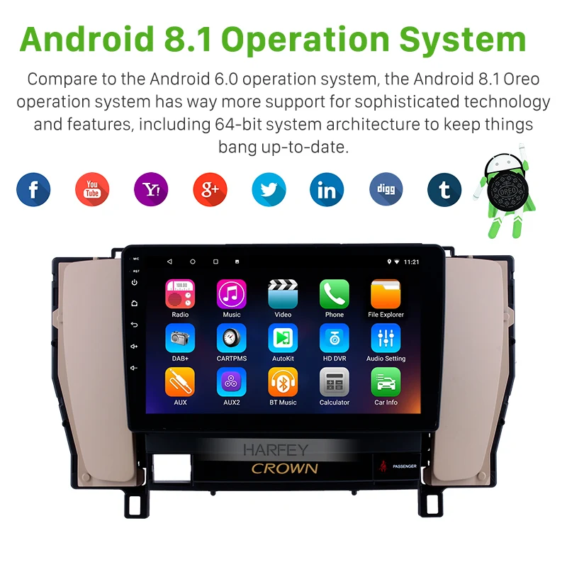 Cheap Harfey GPS system car radio 9" Android 8.1 For Toyota old crown left hand 2010-2014 Bluetooth PMS DVR OBD II USB Rear camera SWC 1