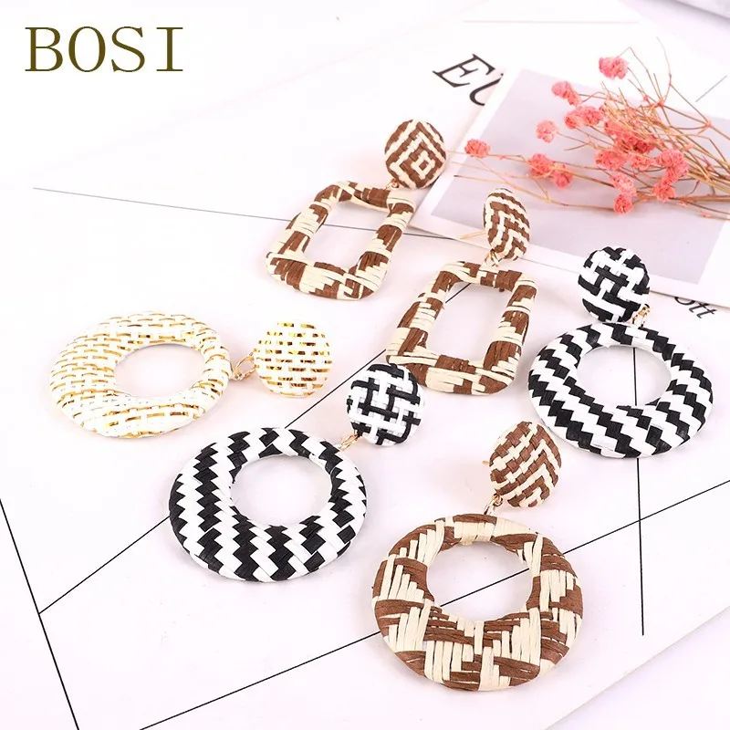 

Rattan Knit Earrings Red Bohemian 2019 Luxury Long Women Earring jewelry Statement Handmade Geometric Fashion Big Wedding New cc