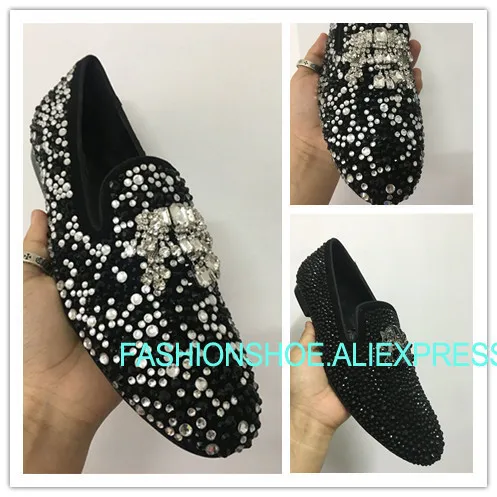 

2019 Spring Summer Rhinestone Loafers Men Flats Slip on Shinny Wedding Party Shoes Genuine leather Moccasins Hombre Driving Flat