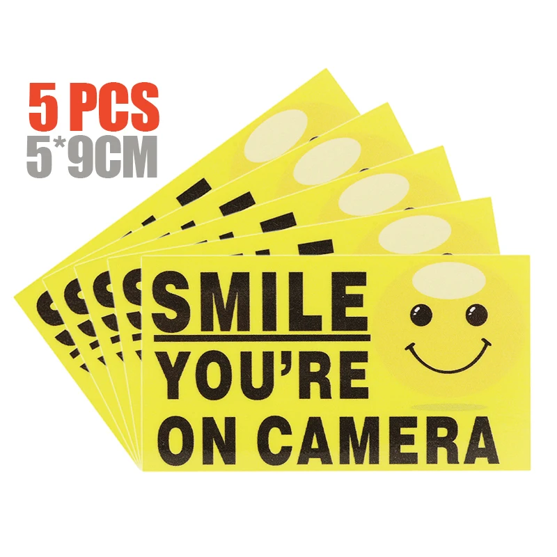 

5Pcs You're On Camera Smile Signs Stickers Video Alarm Security Stickers Self-adhesive Warning Signs