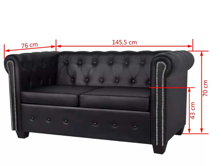 VidaXL Chesterfield Sofa 2-Seater Synthetic Leather Black High Quality Sofa Suitable For Home And Office