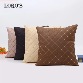 

Unique Black Retro Lattices Pillowcase Cover Soft Comfortable PU Leather Pillow Personality Office Bedroom Home Decorative
