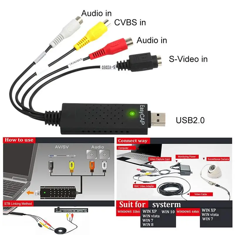 USB2.0 конвертер VHS в DVD захват видео аудио Захват карты адаптер Scart Rca кабель для