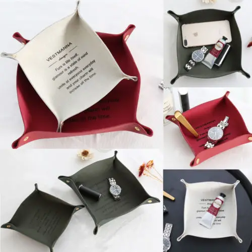 

US STOCK Foldable Storage Box Coin Key Wallet Phone Caddy Valet Tray Home Decor
