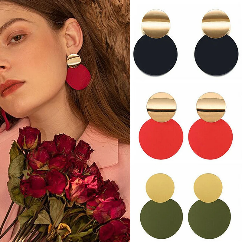 

Women Vintage Resin Circle Boho Geometric Drop Earring Metal 2019 Bohemia Colorful Acrylic Drop Earring For Women Brincos