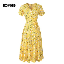SINGRAIN Nova Verão Print Floral Vestido Mulheres V Neck Manga curta Chiffon Boêmio Vestidos de Praia Feminino Midi Envoltório Vestido Longo(China)