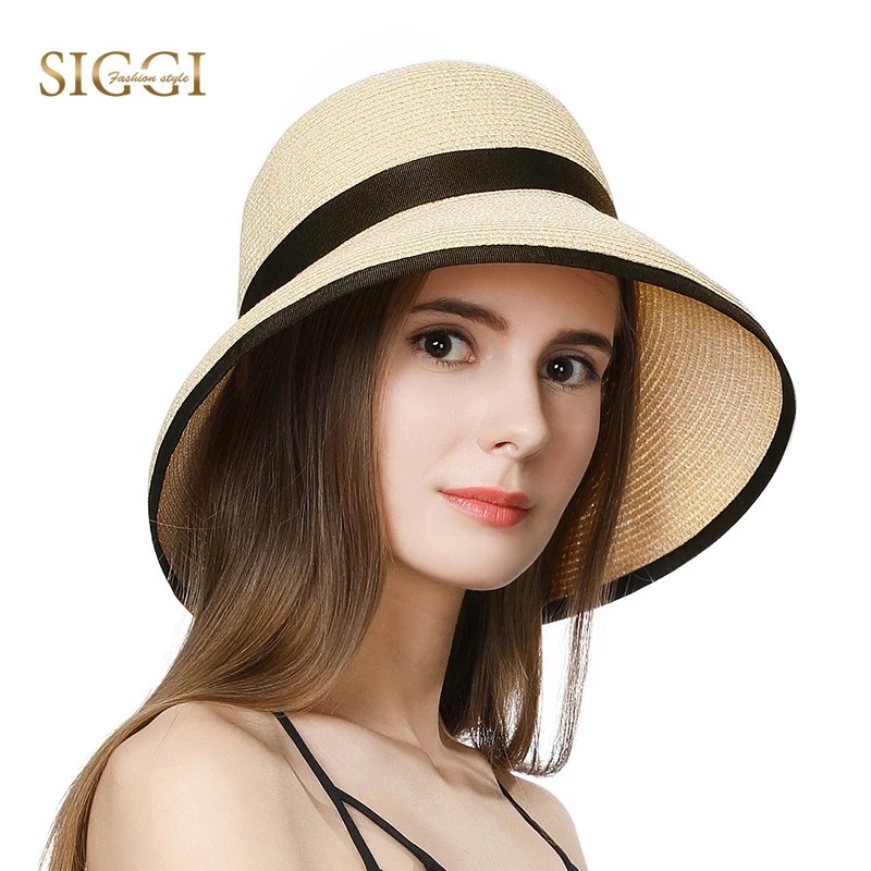 

FANCET Summer Beach Womens Straw Hats Wide Brim Spring Adjustable Breathable Windproof Chin Cord Casual Sun Hats For Women 99009
