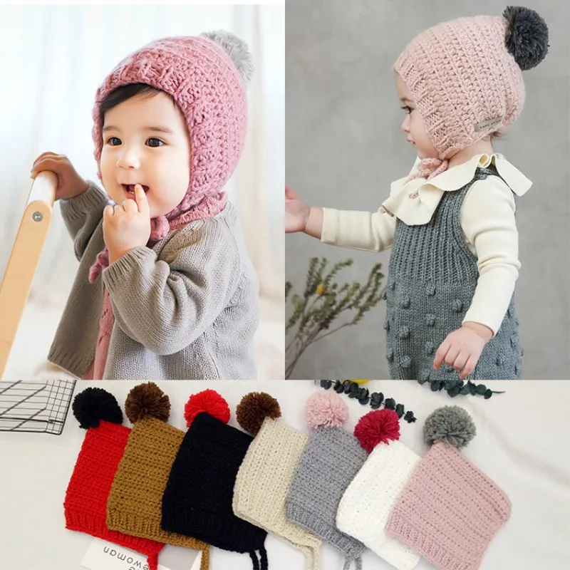 Корейские зимние детские вязаные шапки ручной работы, кружевной свитер с помпонами, шапка для малышей(подходит для детей от 2 до 8 лет