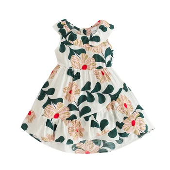 2 - 8 yrs baby girls Irregular ruffle printed sleeveless beach dress summer print cotton kids clothes little girls kawaii frocks 1