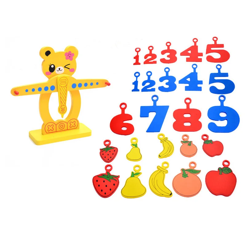 

Baby Balance Scales Toy Numbers Fruits Intelligence Bear Emoji Kids Puzzle Children Early Educational Wooden Toys