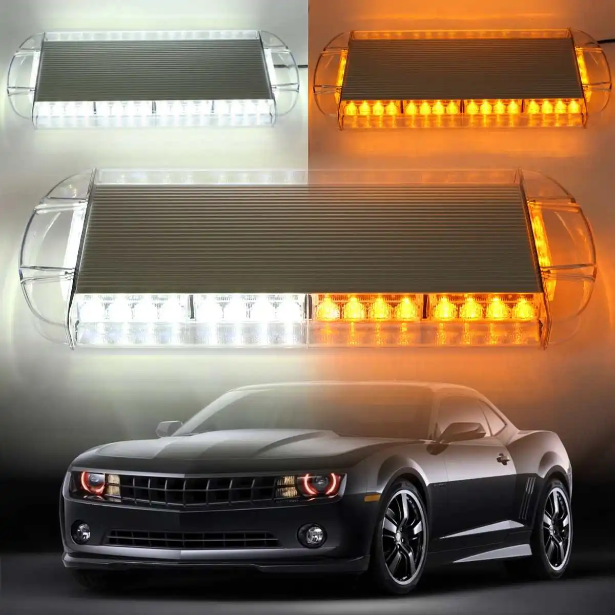 

Universal 21" White Amber Yellow Emergency Warning Hazard Security Roof Strobe LED Light Bar 12V 40W 40 LED Flash Lamp