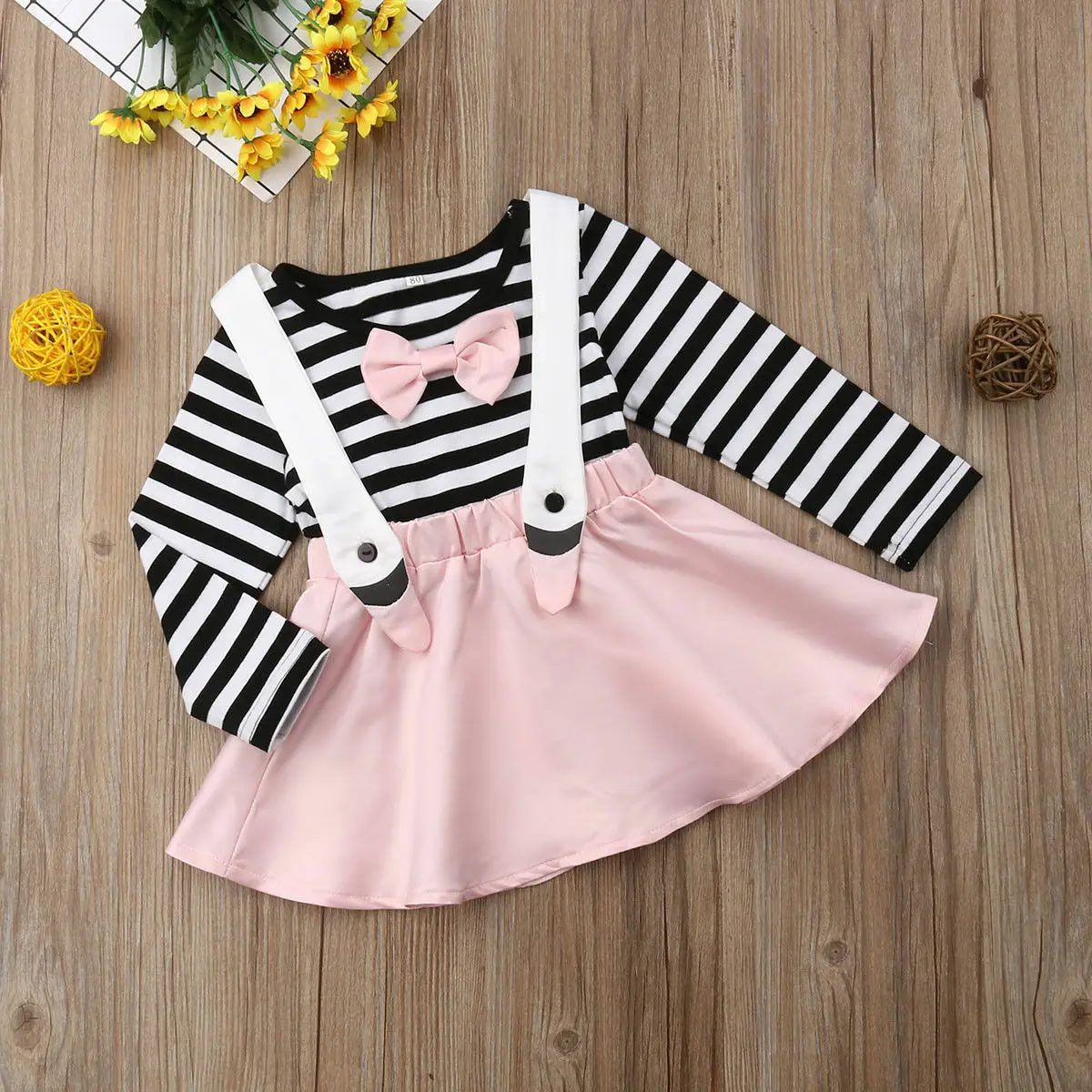 

Pudcoco Girl Dress Kids Baby Girls Clothes Stripes Overalls Strap Dress Bow Tutu Dresses 6M-5Y