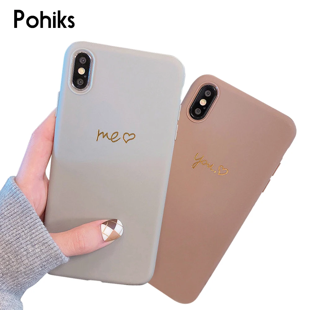 

Pohiks Phone Case For iPhone XS Max XR X 8 Plus Soft TPU Love Heart Pattern Couple Cover For iphone 7 8 plus 6 6s plus Fundas