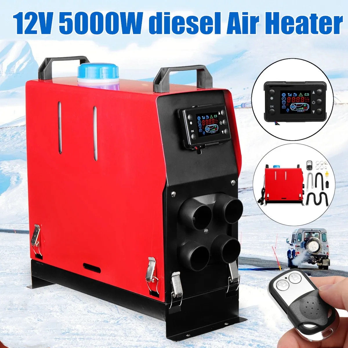 

Upgraded LCD Key Switch +RC 5KW 12V Air Heater Oil Tank Controller Host All In One Machine Low Noise 1/4 Holes for Home SUV
