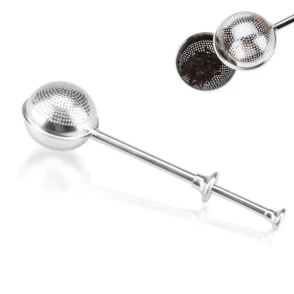 Ball Shape Push Sphere Mesh Tea Strainer Stainless Steel Handle Tea