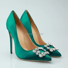 Женские свадебные модельные туфли зеленого цвета; туфли на высоком каблуке для зрелых женщин; пикантные вечерние туфли-лодочки на высоком каблуке-шпильке с острым носком