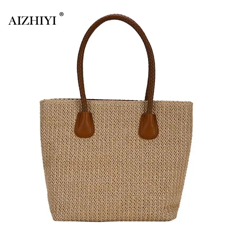 

Women Handbag Summer Beach Bag Rattan Woven Handmade Knitted Straw Large Capacity Totes Leather Women Shoulderbag Bohemia New