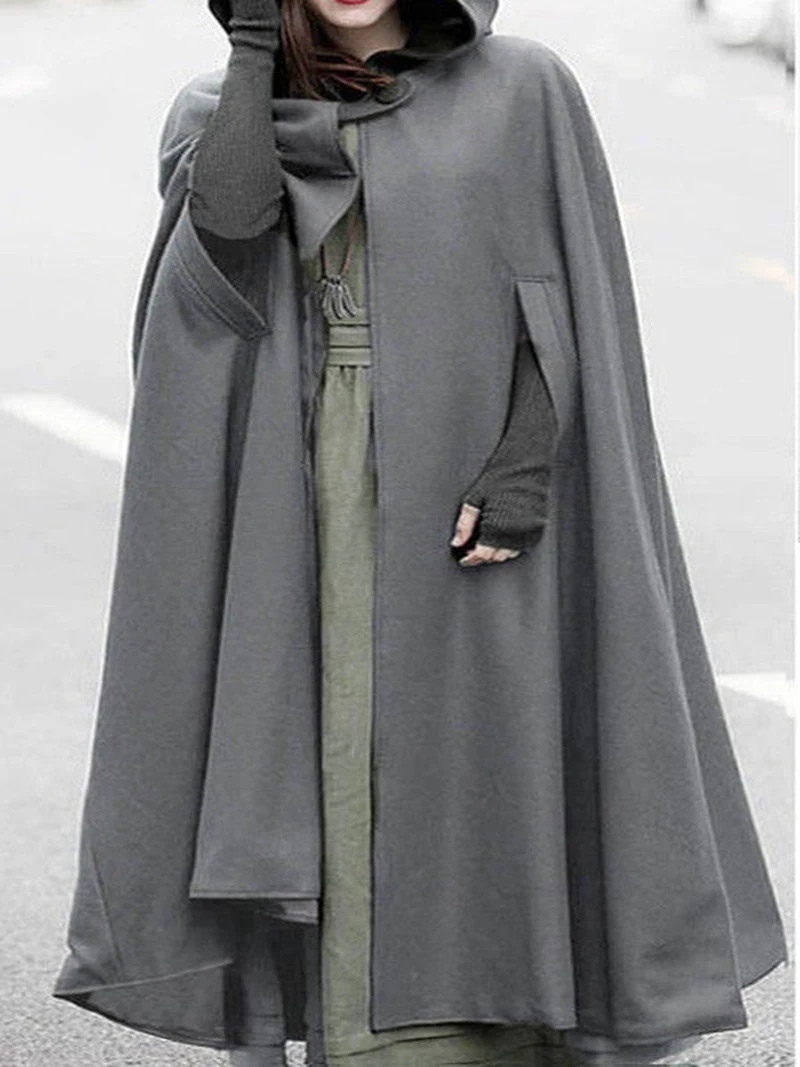 

Women Woolen Long Cloak Cape Coat Fashion Winter Warm Coat Hooded Loose Outwear Cloak Coats