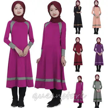 

Islamic Kids Girl Abaya Muslim Long Sleeve Maxi Holiday Dress Arab Jilbab Children Clothing Patchwork Robe Full Cover Casual