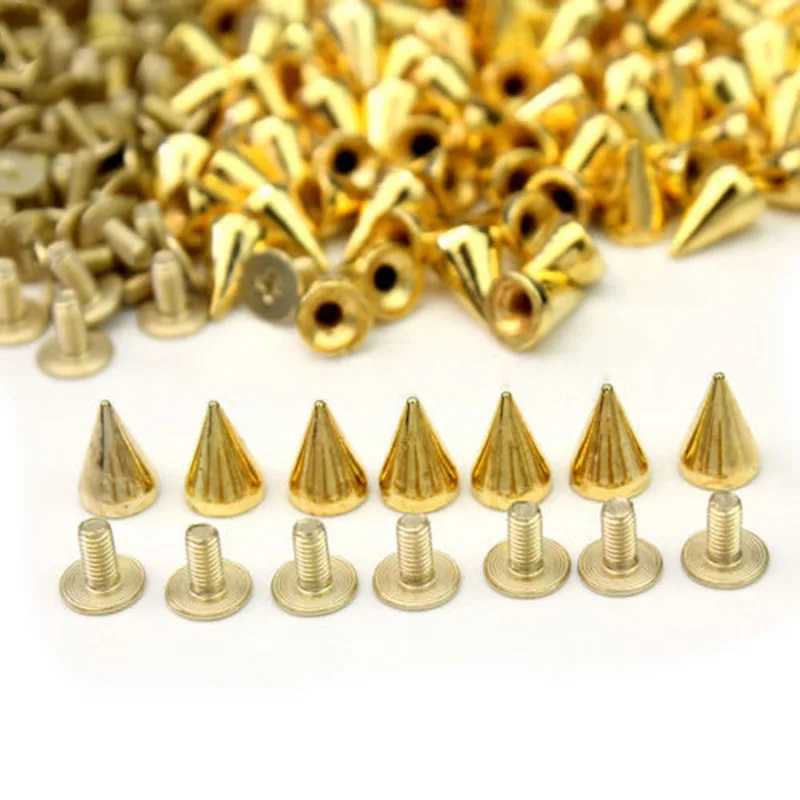 

100pcs 10mm Round Cone Spike Fashion DIY Alloy Spots Cone Screw Studs Rivet Bullet Spikes for Leather Bracelets Shoes Belts bags