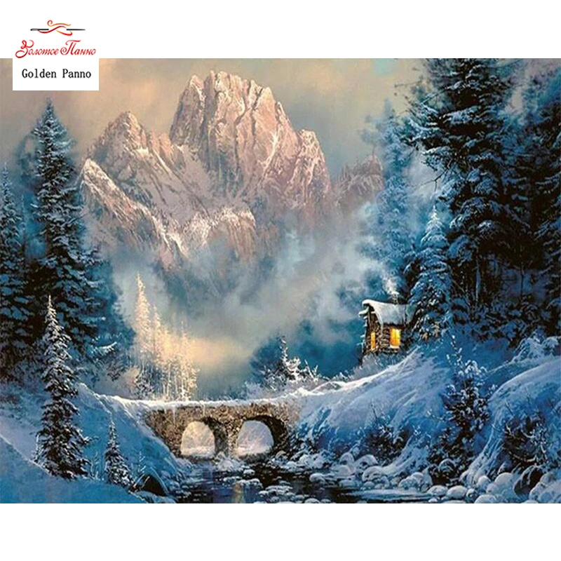 Beautiful Winter Scenery Diamond Snow White Painting Mountain DIY 3D Embroidery Needlework for Mosaic Drawings 12 | Дом и сад