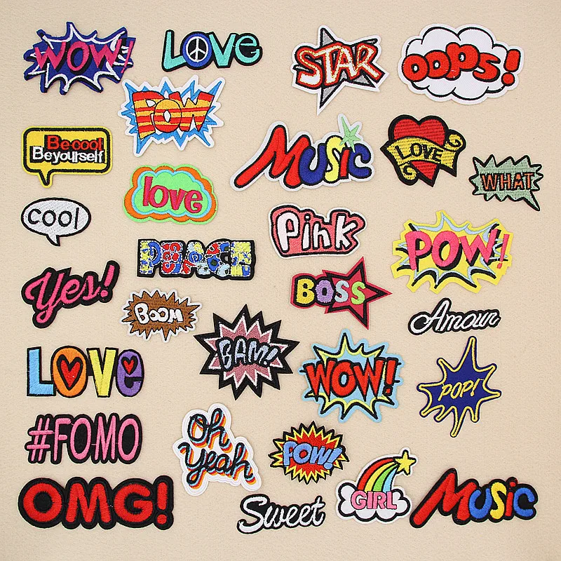 Pgy Heart Letter Patch Oops Wow Toppe In Ferro Per Abbigliamento Ricamo Sticker Strip Iron On Clothes Cucito Jean Jacket Applique