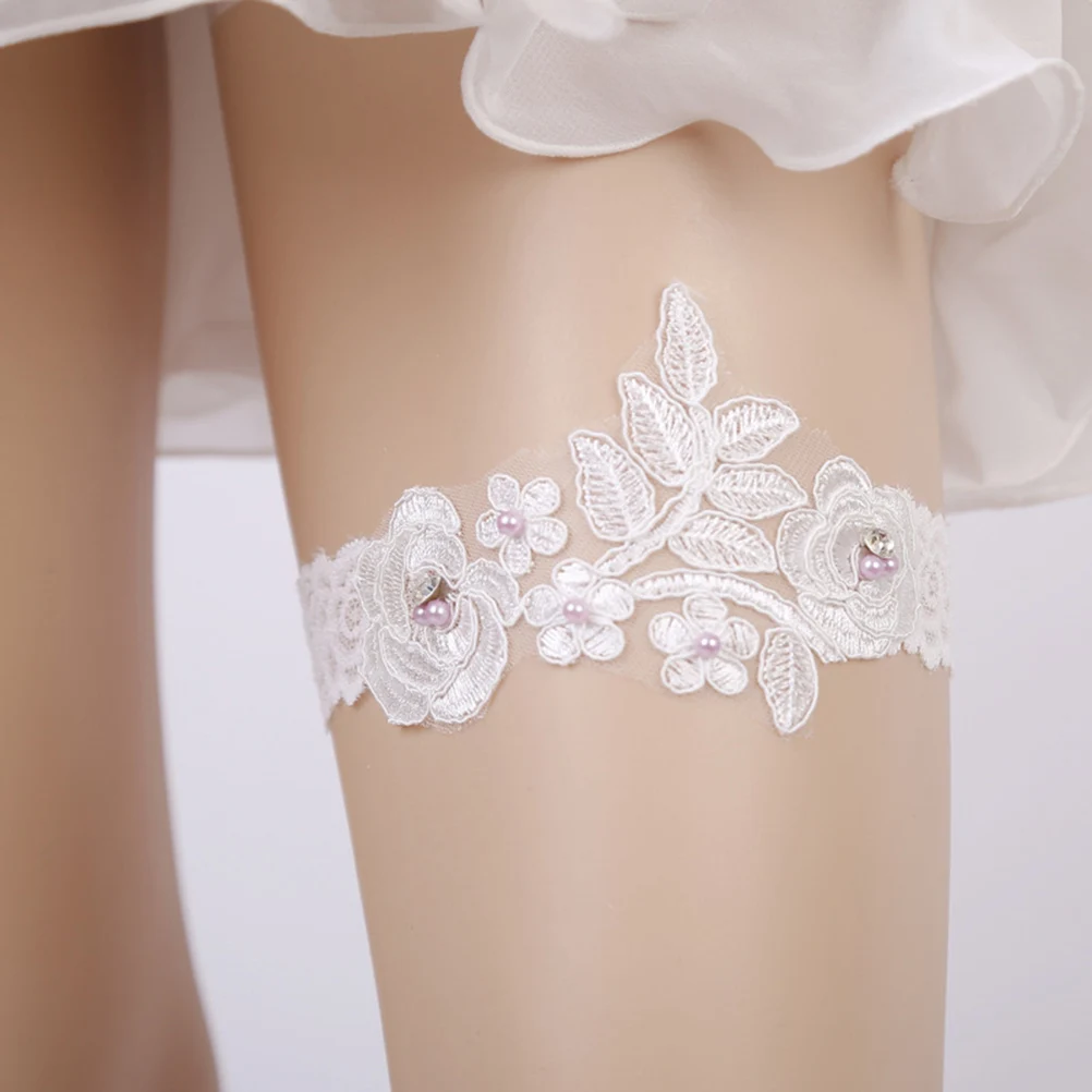 

1pc Wedding Elegant Bride Garter Lace Elastic Pearl Bridal Foot Decor Garter Belt Set