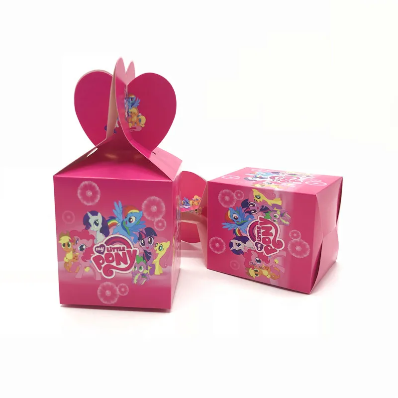 

6Pcs My Little Pony Kid Boy Girl Birthday Party 8.5*8.5*18cm Candy Gift Box Family Party Cartoon Disposable Paper Box Supplies