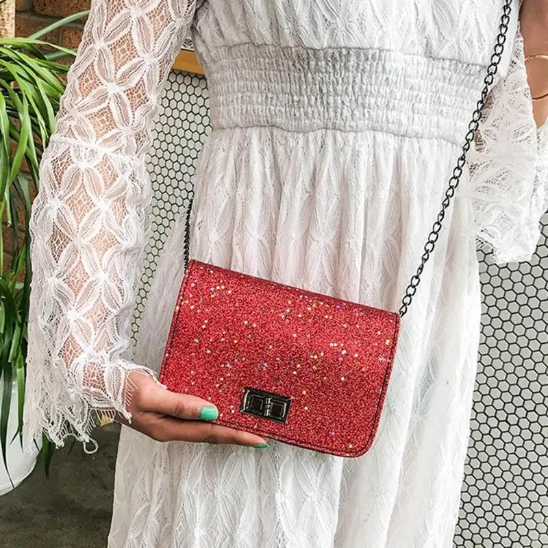 

Women Shining Sequins Sling Shoulder Crossbody Bag Girl Party Fashion Chain Messenger Handbag PU Mobile phone Small Shoulder Bag