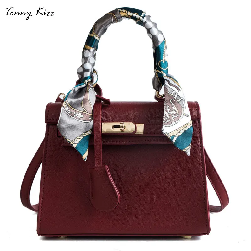 

Tonny Kizz women's handbag fashion trend pattern buckle square shoulder bag handbag crossbody bags with Scarf Ribbons Vintage