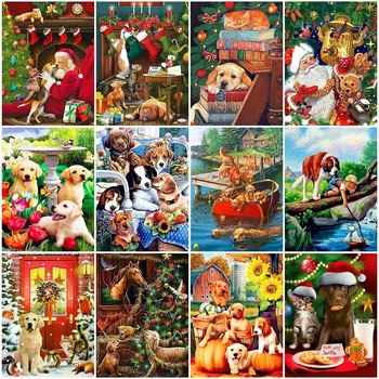 

AZQSD Diamond Painting Christmas Handicraft Gift Full Square Diamond Mosaic Animals Home Decoration