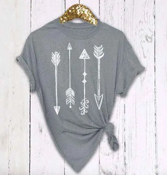 

Summer Hipster Gray Clothes Tee Arrow Boyfriend Style T-Shirt Women Female Causal Graphic Slogan Kawaii Arrow Aesthetic T Shirt