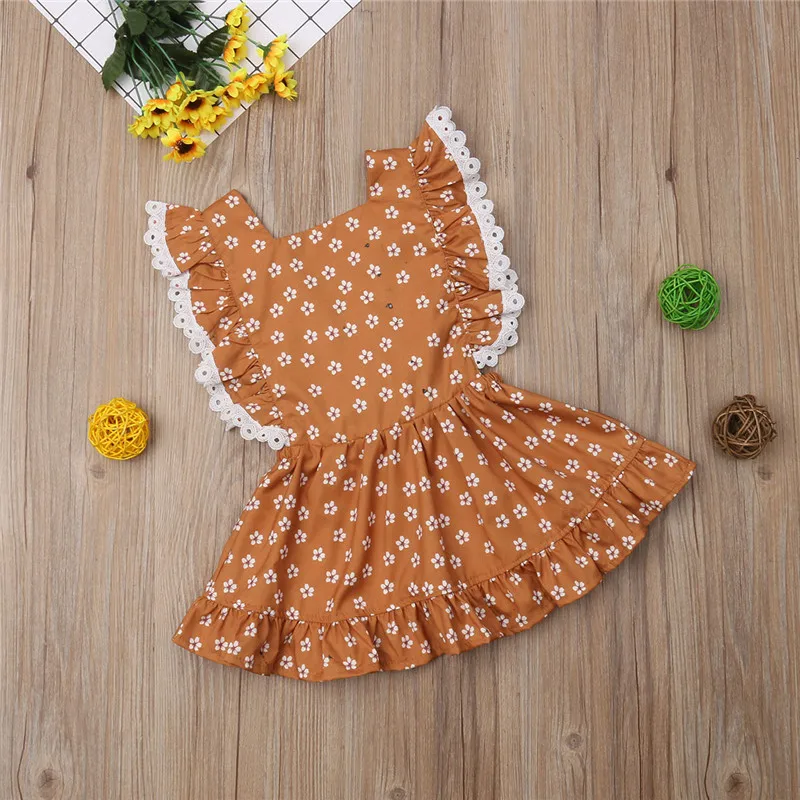 

Princess Kids Baby Girls clothes backless Floral print square collar sleeveless Toddler Party Ruffle Mini Dresses one pieces