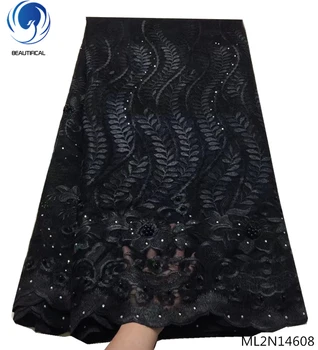 

BEAUTIFICAL french tulle lace fabric with beads african fabrics laces with rhinestones french net fabrics dress 5yards ML2N146
