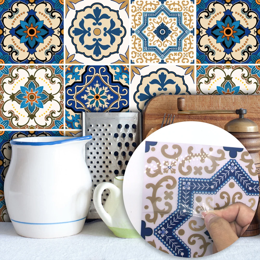 

Moroccan Tiles PVC Waterproof Self Adhesive Wallpaper Furniture Bathroom DIY Arab Tile Sticker 15*15cm/20*20cm