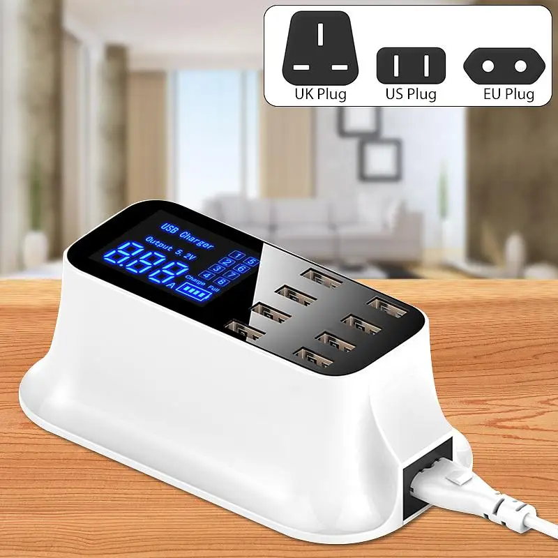 

8 Port Wall USB HUB Charger Adapter 8A Multiple USB Charger for Mobile Phone LED Desktop USB Charging Station Base EU US UK Plug