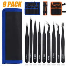 9 шт./компл. Анти-статический Точность Пинцет Нержавеющая сталь Пинцет ремонт электроники инструменты для ювелирных изделий из кожи рабочая ручной инструмент