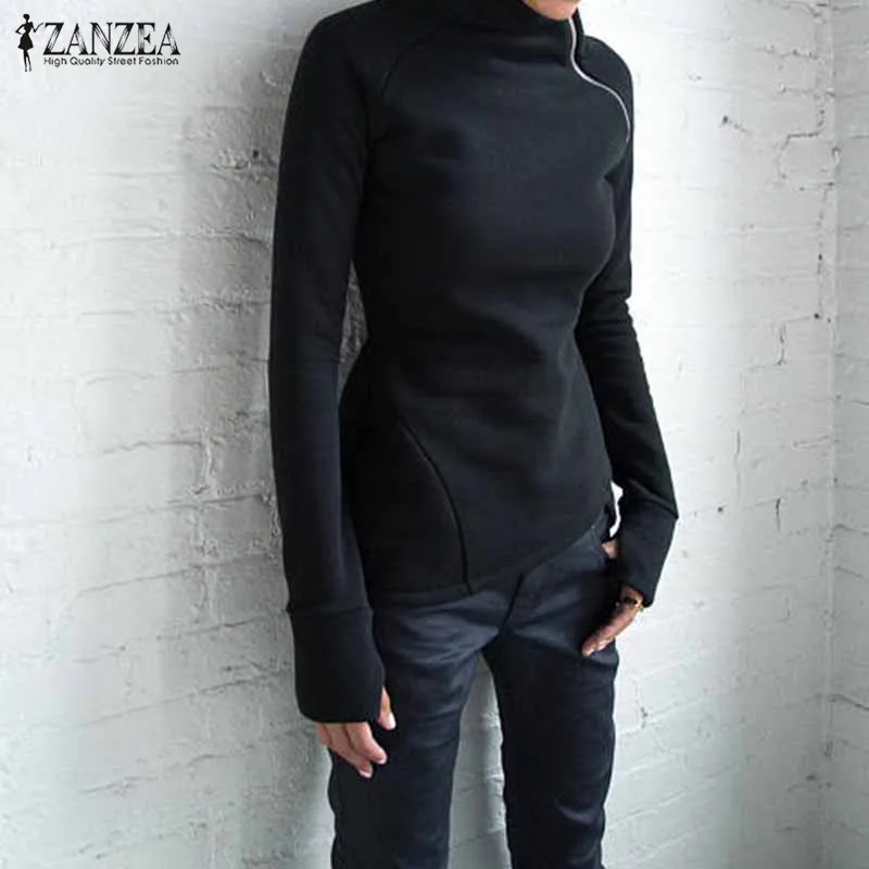  ZANZEA Autumn Hoodies Sweatshirts 2019 Women Casual Solid Long Sleeve Pullover Turtleneck Slim Fit 