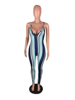 

Sexy Zipper Neck Jumpsuit Women Sleeveless Striped Rompers Womens Jumpsuits Casual Clubwear Bodycon Skinny Romper Female Pants