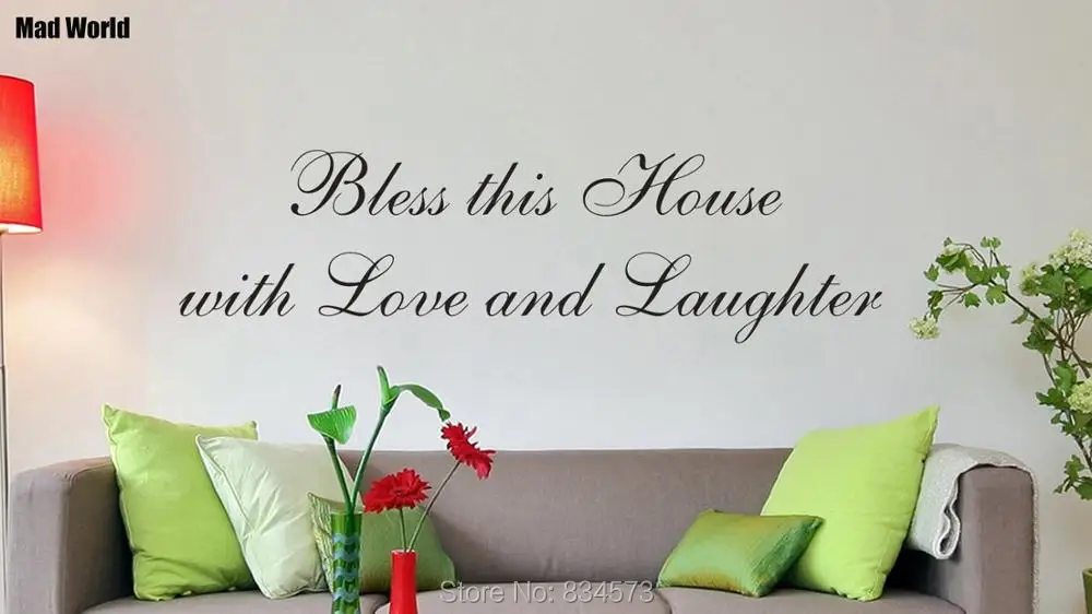 BLESS THIS HOUSE WITH LOVE AND LAUGHTER Quote Wall Art Stickers Decals Home DIY Decoration Removable Decor | Дом и сад
