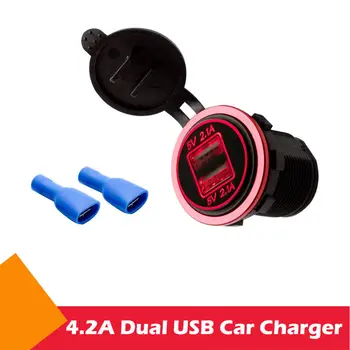 

New Arrival Dual USB Car Mobile Phone Charger Dual 12V Fast Adapter LED Red For Car/Motorcycle/RV/Boat
