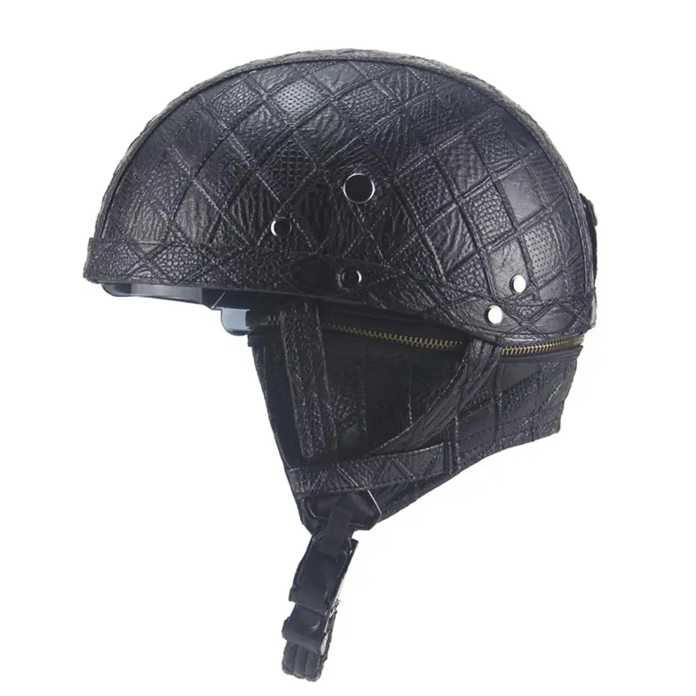 

Leather Motorcycle Helmet Personality Retro Half Helmets ABS Shell Impact Resistant Removable Lining Four Seasons Men And Women