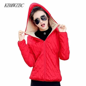 

Women Plus Velvet Wool Hooded Basic Jacket Parkas 2018 Autumn Fashion Thin Zipper Outerwear Slim Soft Female Winter Coat PJ43