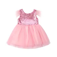 

2019 Kids Flower Girl Sequins Tutu Dress Wedding Bridesmaid Dresses Princess Party 1-6T