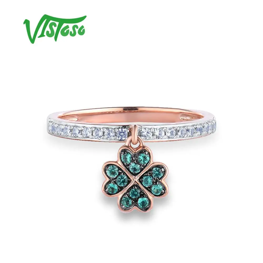 VISTOSO чистый 9K розовое золото лаборатория создала изумрудно & WhiteSapphire клевер