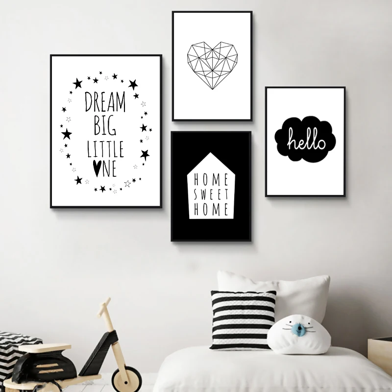 

Baby Nursery Wall Art Canvas Painting Dream Big Little One Cartoon Posters Prints Nordic Kids Decoration Pictures Bedroom Decor